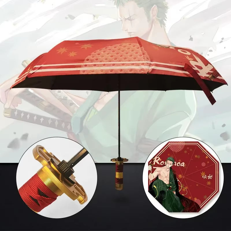 Anime Demon Slayer Folding Umbrella Kimetsu No Yaiba Giyuu Tanjirou Shinobu Katana Rain Gear Portable Travel Parasol Umbrellas