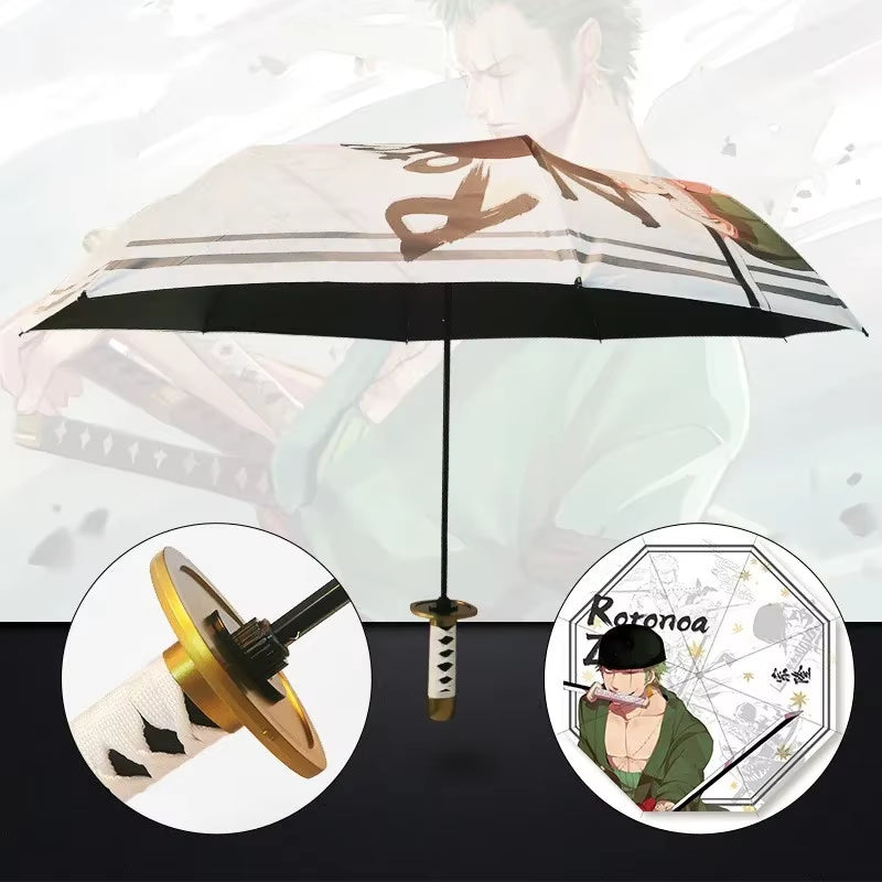 Anime Demon Slayer Folding Umbrella Kimetsu No Yaiba Giyuu Tanjirou Shinobu Katana Rain Gear Portable Travel Parasol Umbrellas