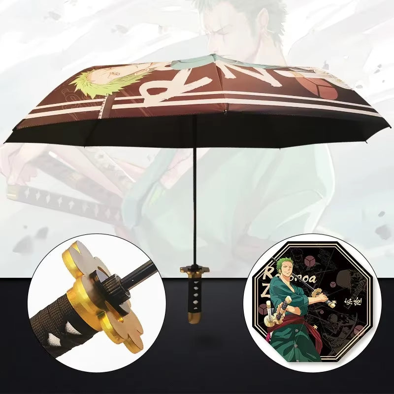 Anime Demon Slayer Folding Umbrella Kimetsu No Yaiba Giyuu Tanjirou Shinobu Katana Rain Gear Portable Travel Parasol Umbrellas