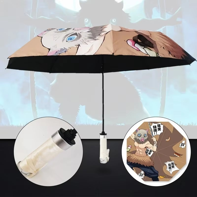 Anime Demon Slayer Folding Umbrella Kimetsu No Yaiba Giyuu Tanjirou Shinobu Katana Rain Gear Portable Travel Parasol Umbrellas