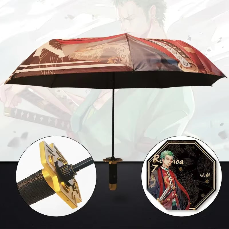 Anime Demon Slayer Folding Umbrella Kimetsu No Yaiba Giyuu Tanjirou Shinobu Katana Rain Gear Portable Travel Parasol Umbrellas